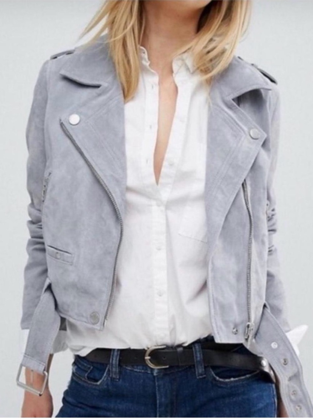 Blank NYC Suede Moto Jacket - Light Gray